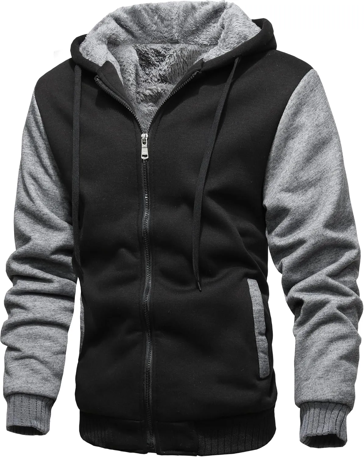 GXAMOY Men's Winter Fleece Hoodies for Men Heavyweight Warm Thick Full Zip Up Sweatshirt Outerwear
