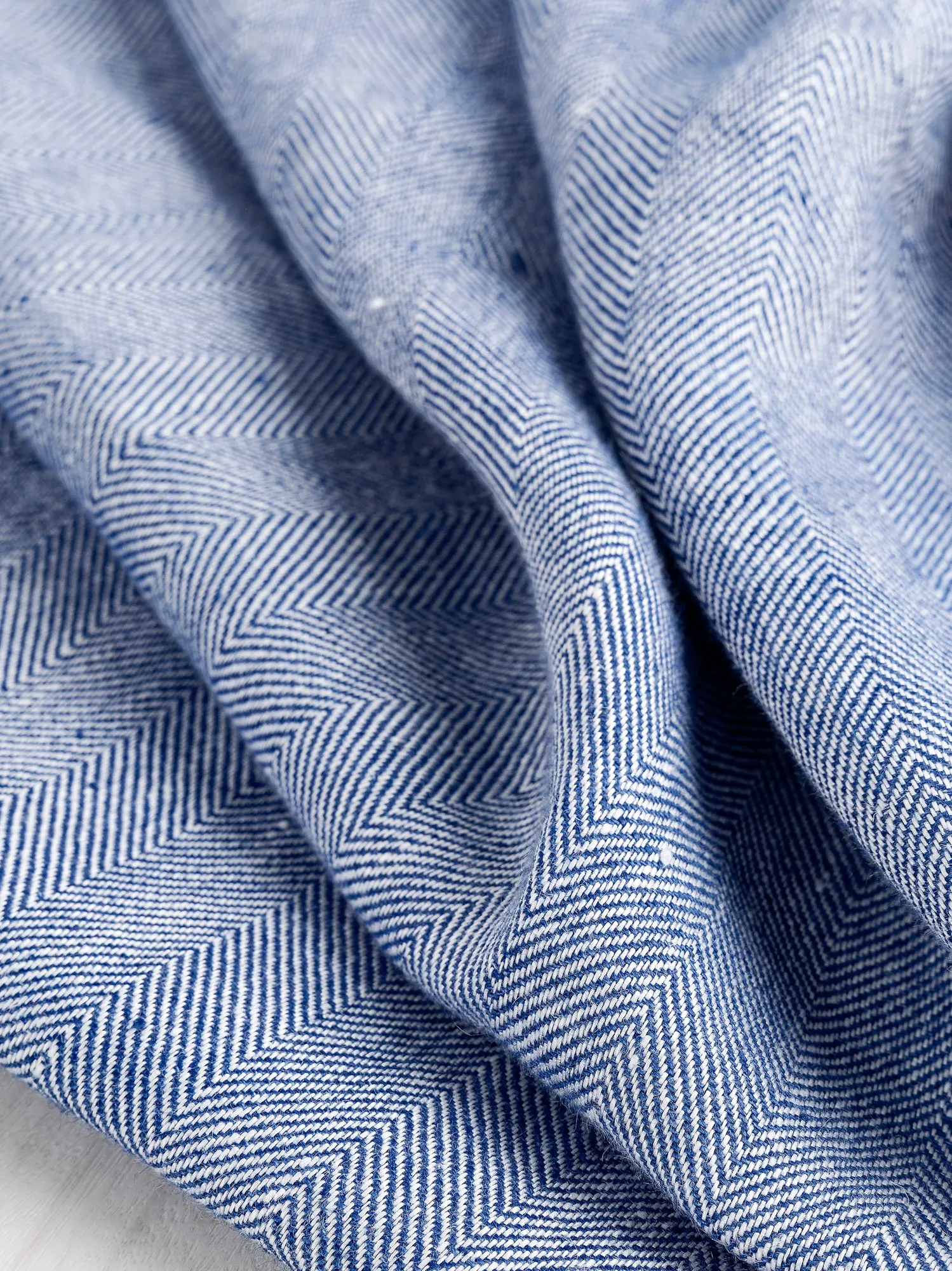 Herringbone Irish Linen Heavy Suiting Deadstock - Blue   White - Swatch
