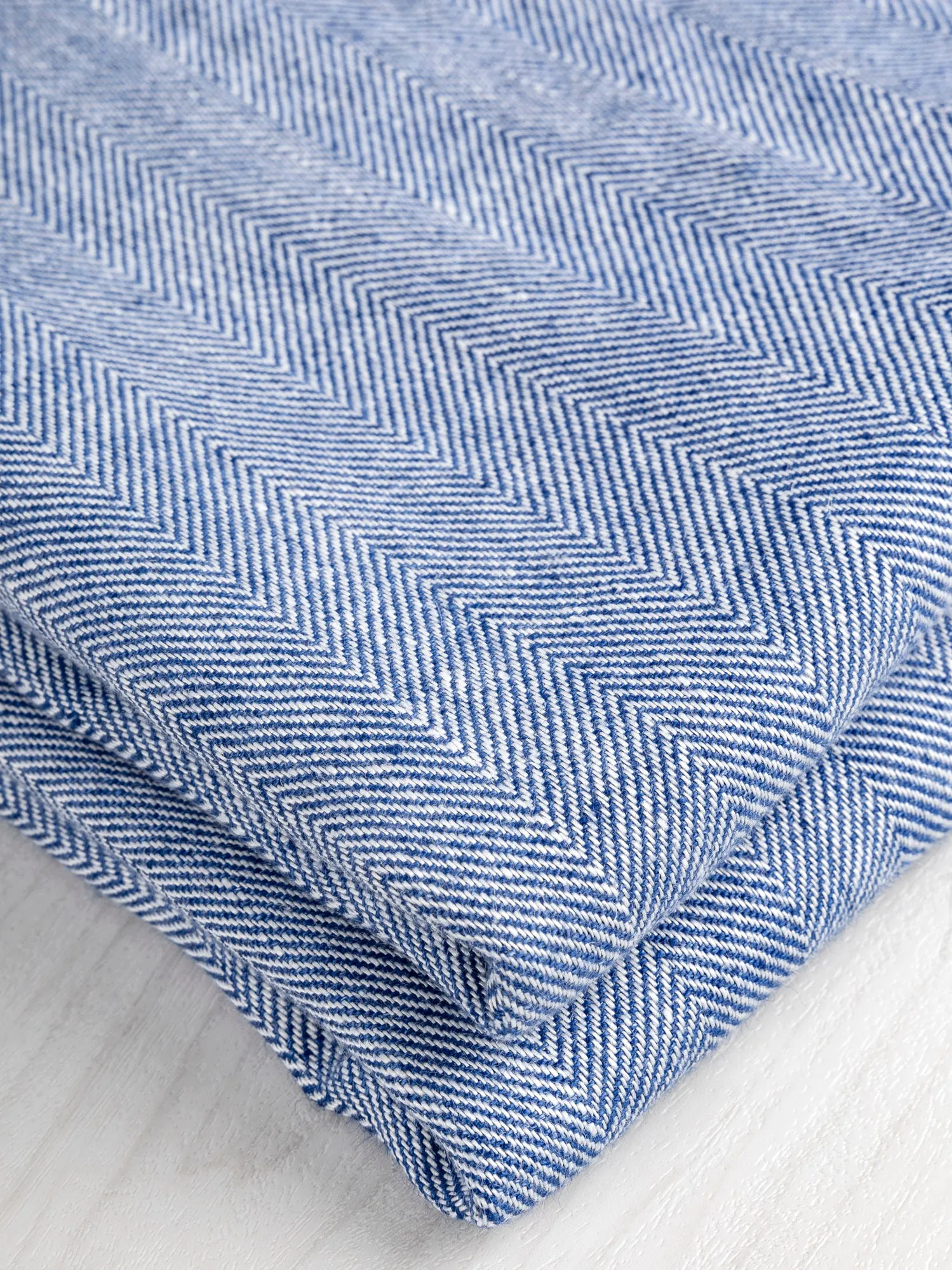 Herringbone Irish Linen Heavy Suiting Deadstock - Blue   White - Swatch
