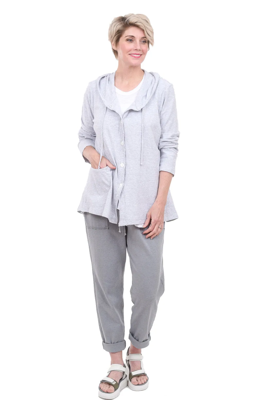Hooded Swing Jacket, Heather Gray