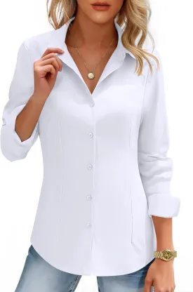 HOTOUCH Women's Button Down Shirts Long Sleeve Button-up Dress Shirt Fitted Business Collared Work Office Suit Blouses