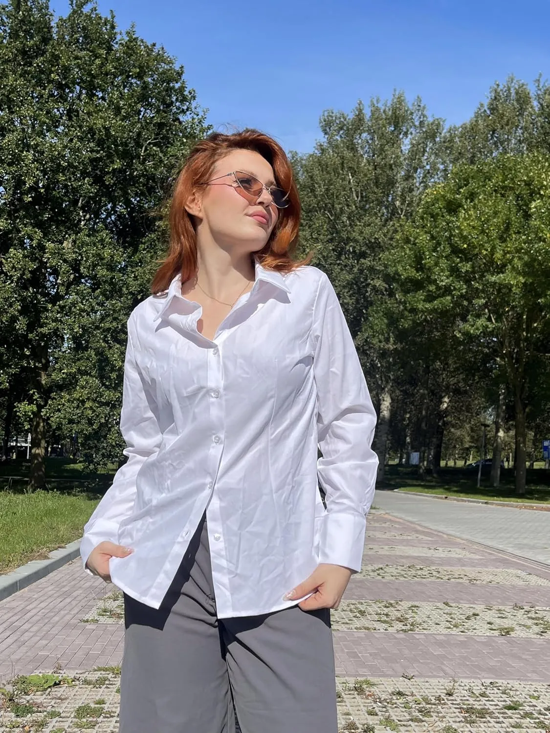 HOTOUCH Women's Button Down Shirts Long Sleeve Button-up Dress Shirt Fitted Business Collared Work Office Suit Blouses