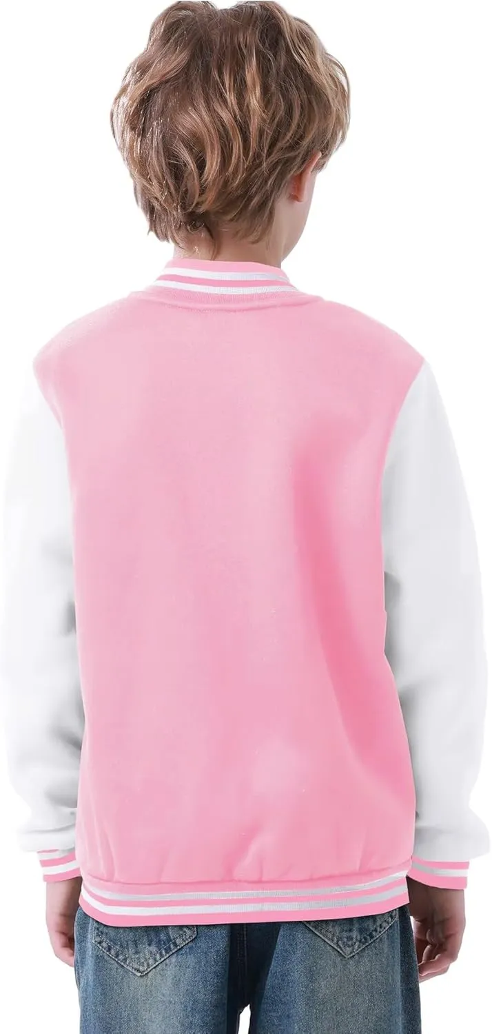 Kids Baseball Jacket Varsity Style Casual Fit Sport Boys Girls Team Uniforms Cardigan Sweatshirt