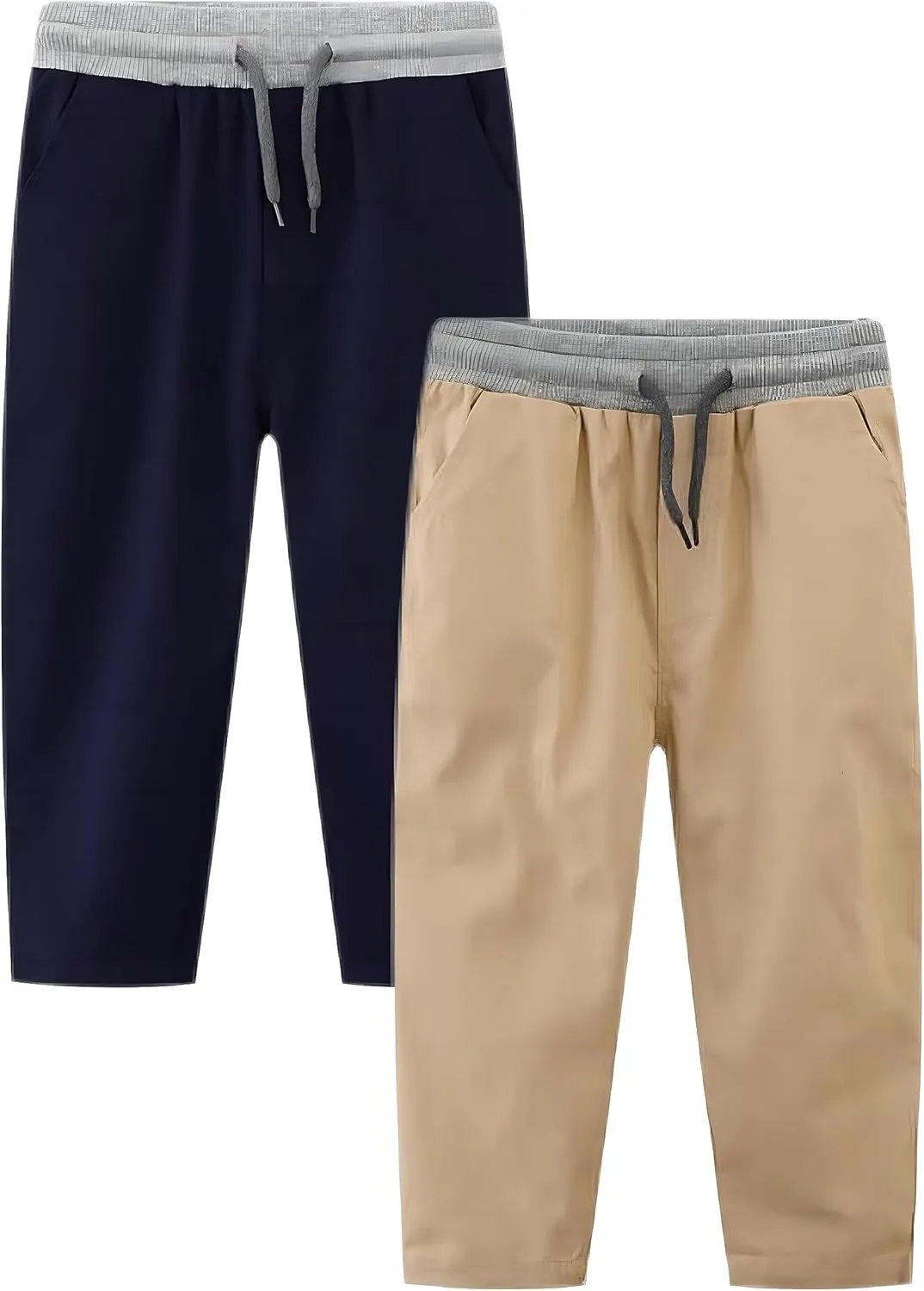 Kids Boy Chino Pants School Uniform Elastic Stretch Khaki Blue Cargo Joggers