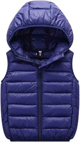 LANBAOSI Boys Girls Winter Hooded Puffer Vest Kids Lightweight Sleeveless Jacket