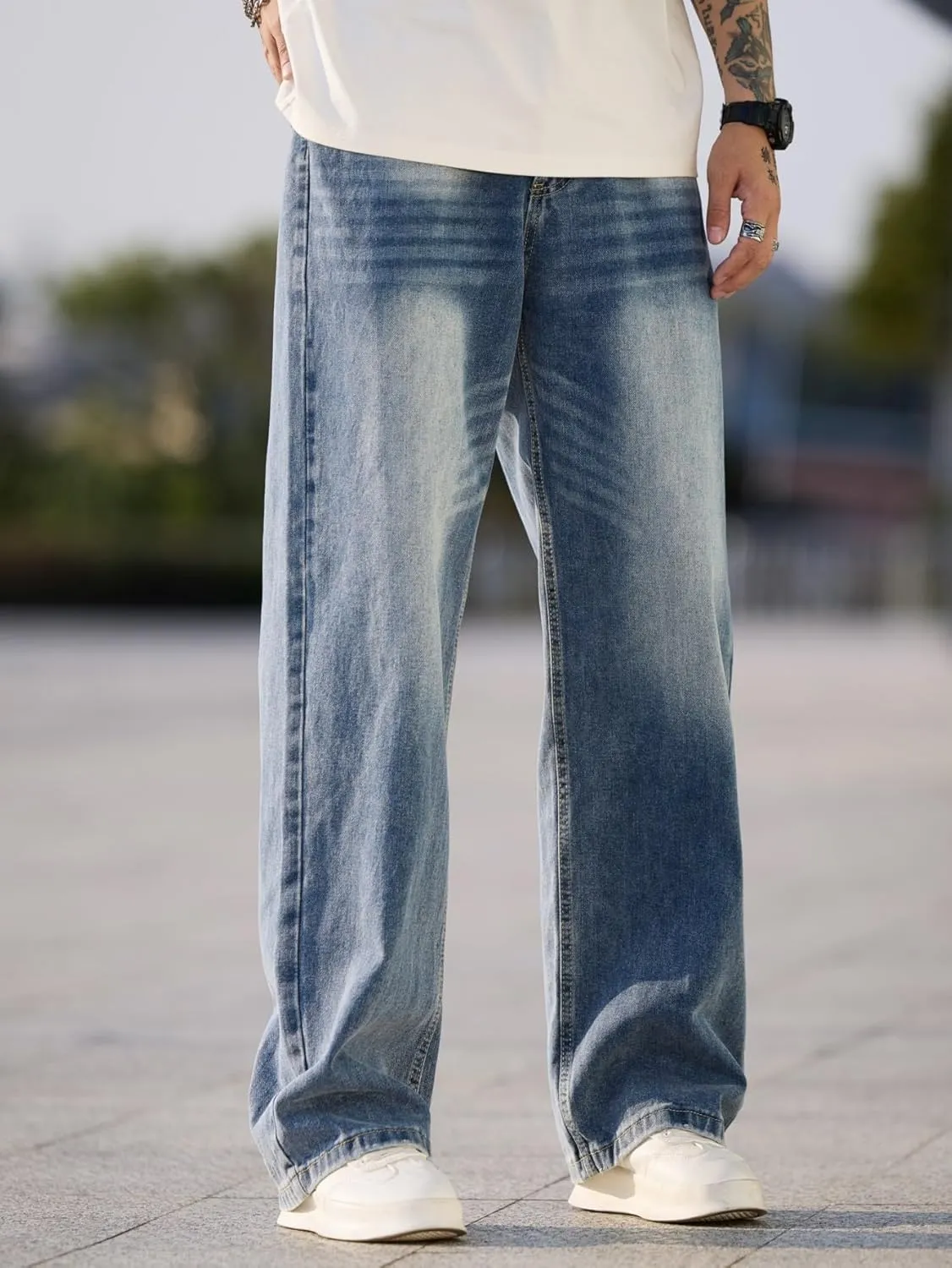 Men's Baggy Jeans Y2K Vintage Wide Leg Denim Pants Hip Hop Skater Jeans Loose Fit Trousers 2000s Streetwear