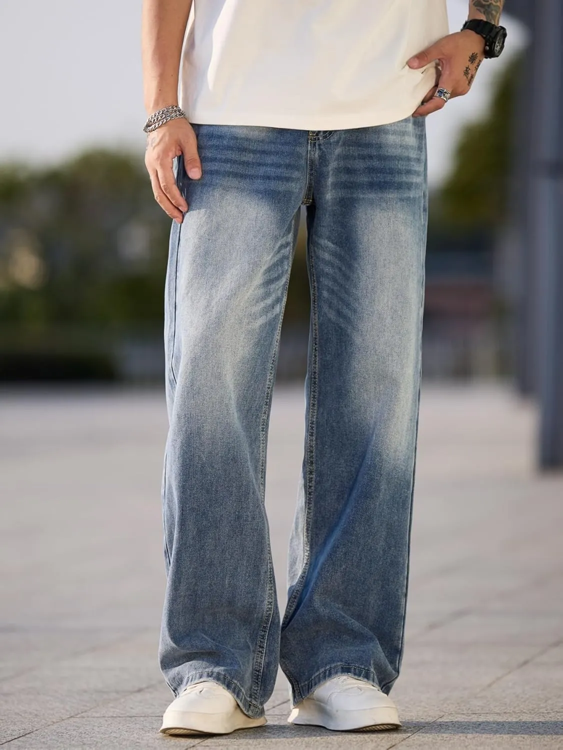 Men's Baggy Jeans Y2K Vintage Wide Leg Denim Pants Hip Hop Skater Jeans Loose Fit Trousers 2000s Streetwear