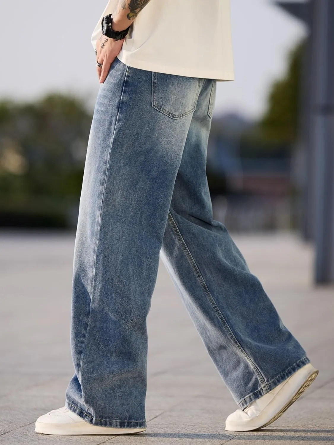 Men's Baggy Jeans Y2K Vintage Wide Leg Denim Pants Hip Hop Skater Jeans Loose Fit Trousers 2000s Streetwear
