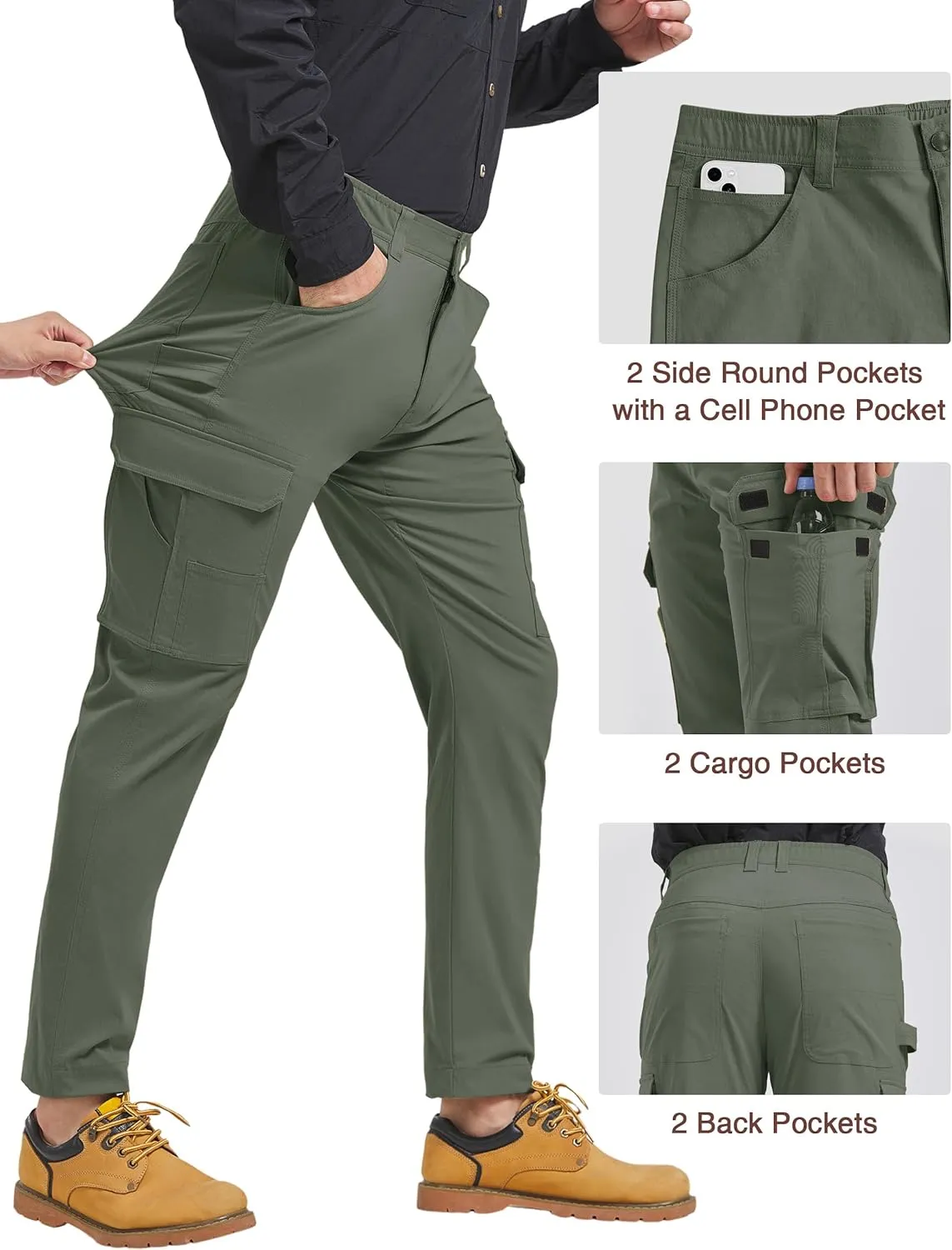 Men's Carpenter Cargo Pants Stretch Slim Fit Hiking Pants Waterproof Workout Outdoor Trousers with Pockets