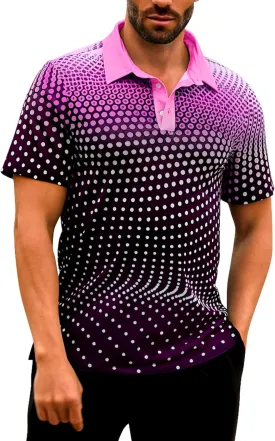 Men's Golf Shirts Polo Short Sleeve Gradient Quick Dry Fit Moisture Wicking Athletic Printed Shirts Mens Polo Shirt
