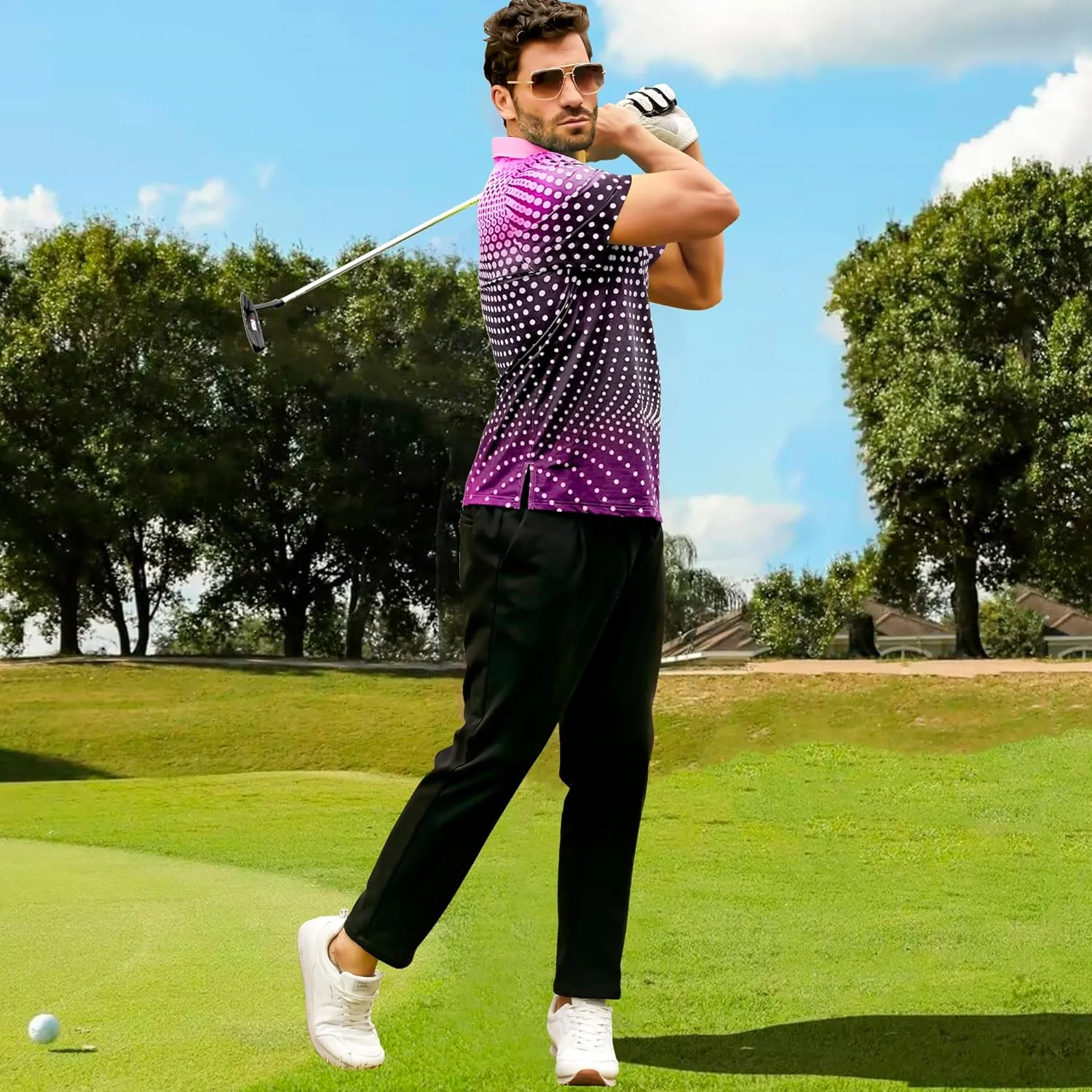 Men's Golf Shirts Polo Short Sleeve Gradient Quick Dry Fit Moisture Wicking Athletic Printed Shirts Mens Polo Shirt