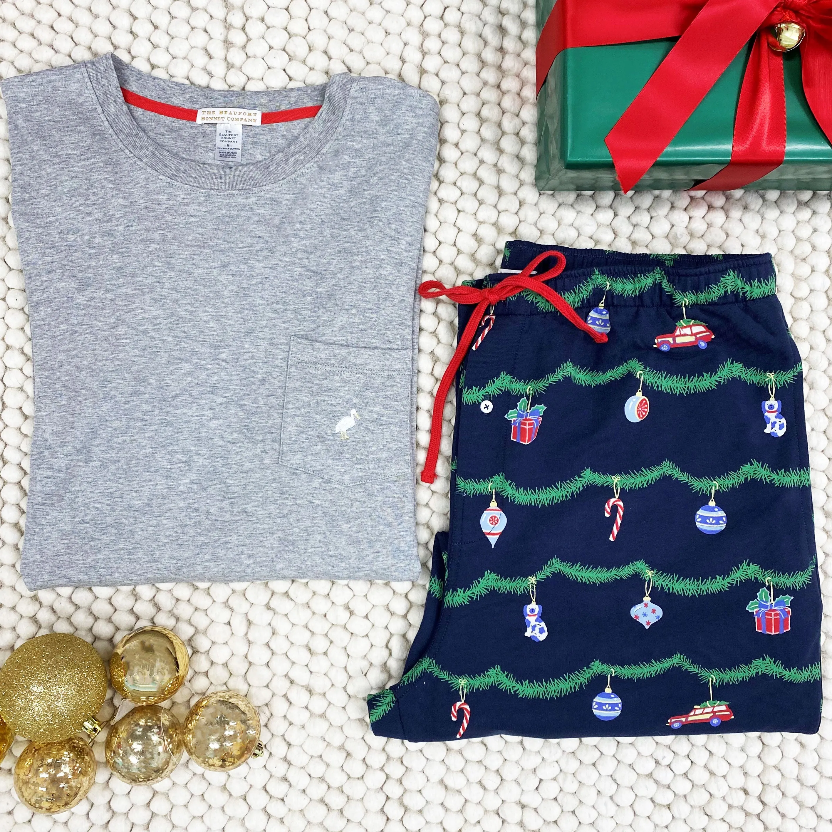 Men's Long Sleeve Carter Crewneck - Gratz Park Gray with Multicolor Stork