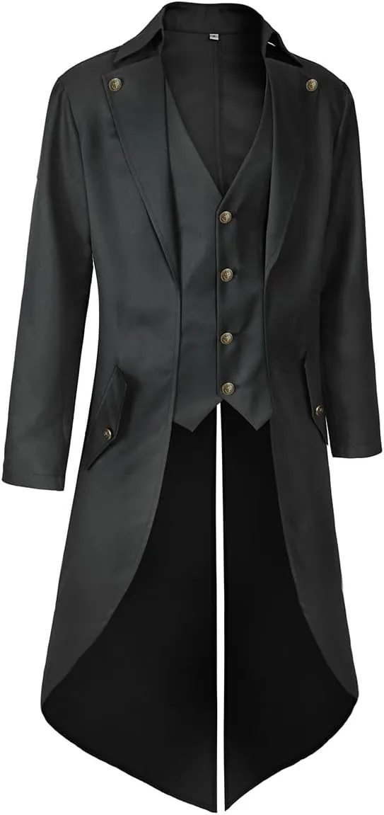 Mens Pirate Coat Steampunk Jacket Tailcoat Renaissance Jacket Halloween Hatter Costume