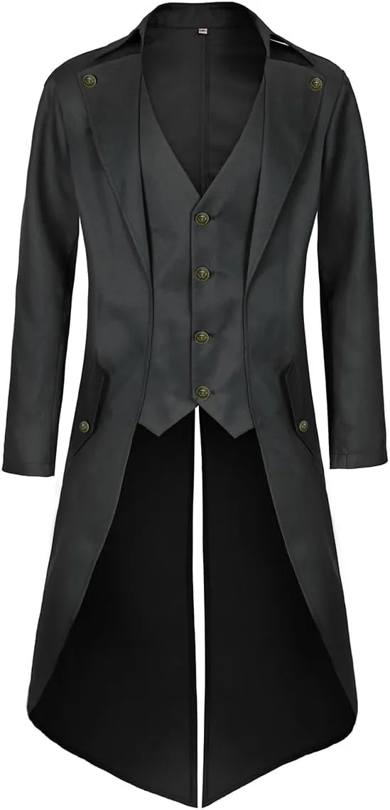 Mens Pirate Coat Steampunk Jacket Tailcoat Renaissance Jacket Halloween Hatter Costume