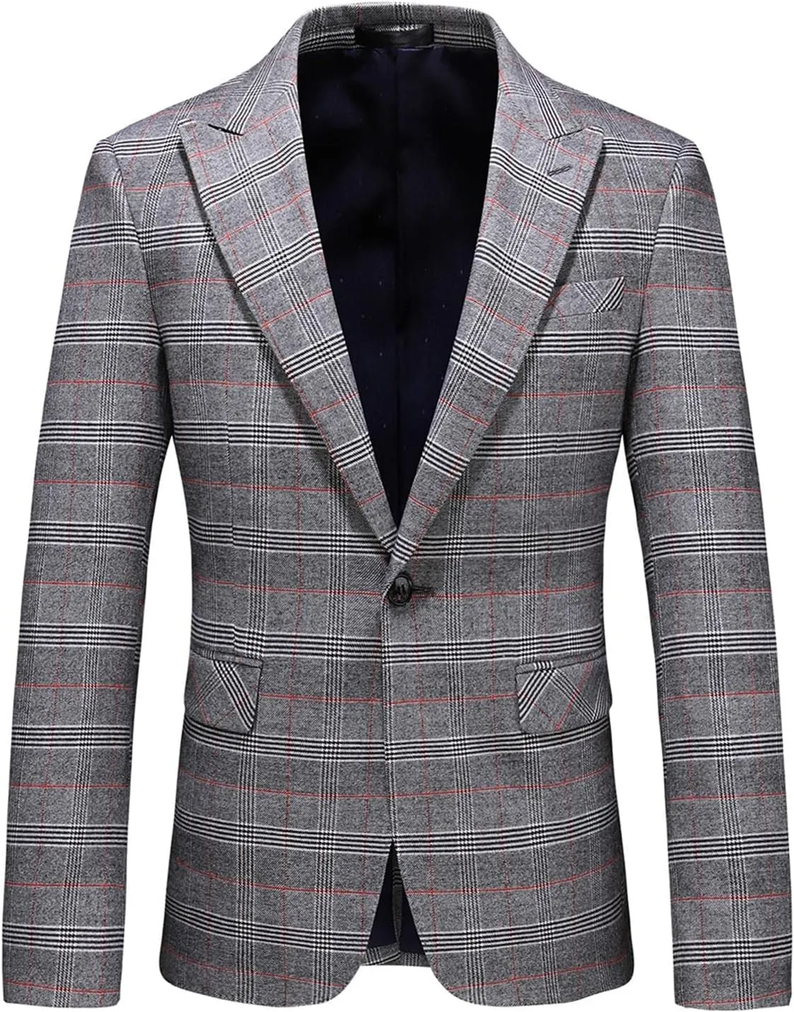 Mens Plaid Blazer Sports Coat Casual Slim Fit Checkered Blazer for Men Wedding