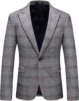 Mens Plaid Blazer Sports Coat Casual Slim Fit Checkered Blazer for Men Wedding