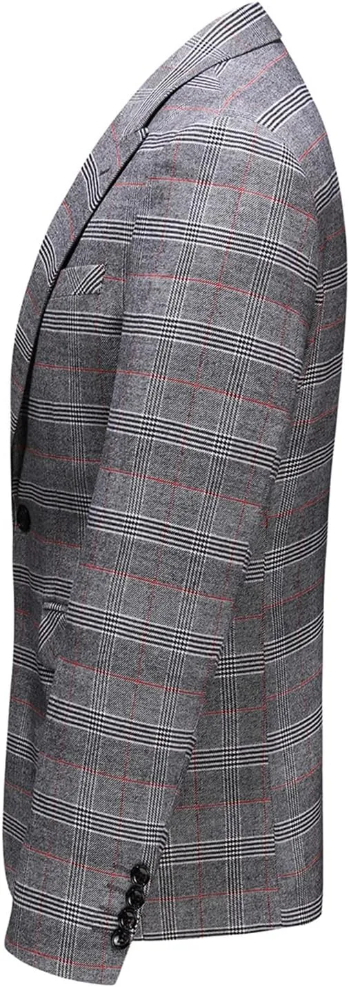 Mens Plaid Blazer Sports Coat Casual Slim Fit Checkered Blazer for Men Wedding
