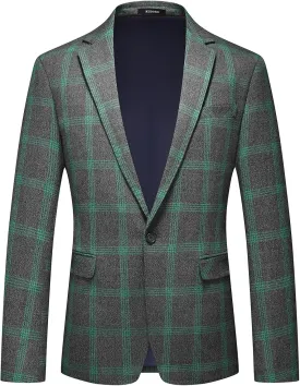 Mens Plaid Blazer Sports Coat Casual Slim Fit Checkered Blazer for Men Wedding