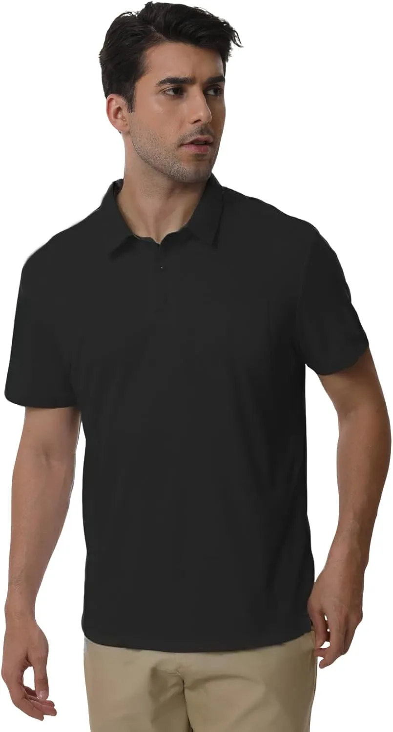 Men's Polyester Pique Polo Shirts Summer Casual Printed Short Sleeve Golf Polo Shirts