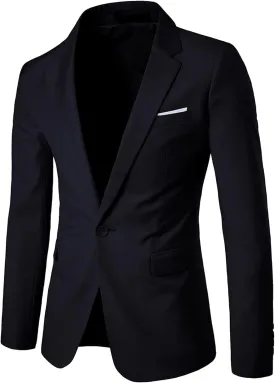 Men's Slim Classic Suit Jacket One Button Casual Sports Jackets Coat Lightweight Comfy Business Daily Blazer