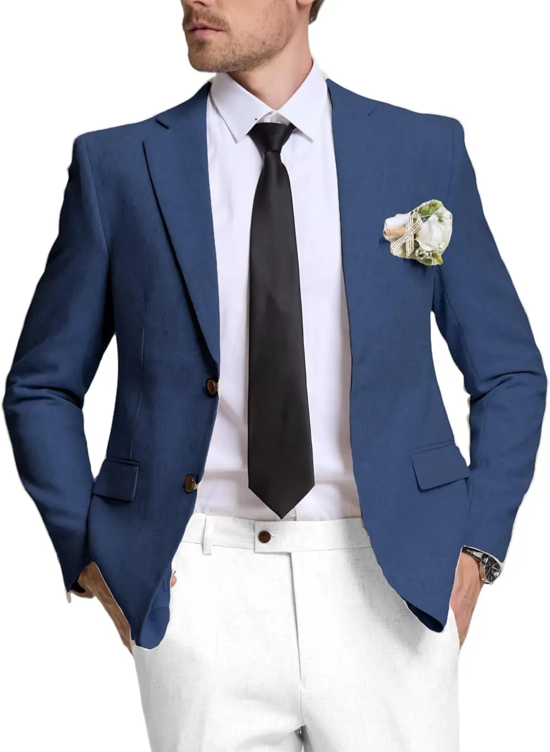 Men's Suits Linen Blazer Casual Jacket Sports Coats Regular Fit Two Buttons Summer Business Suit Jackets Wedding Prom