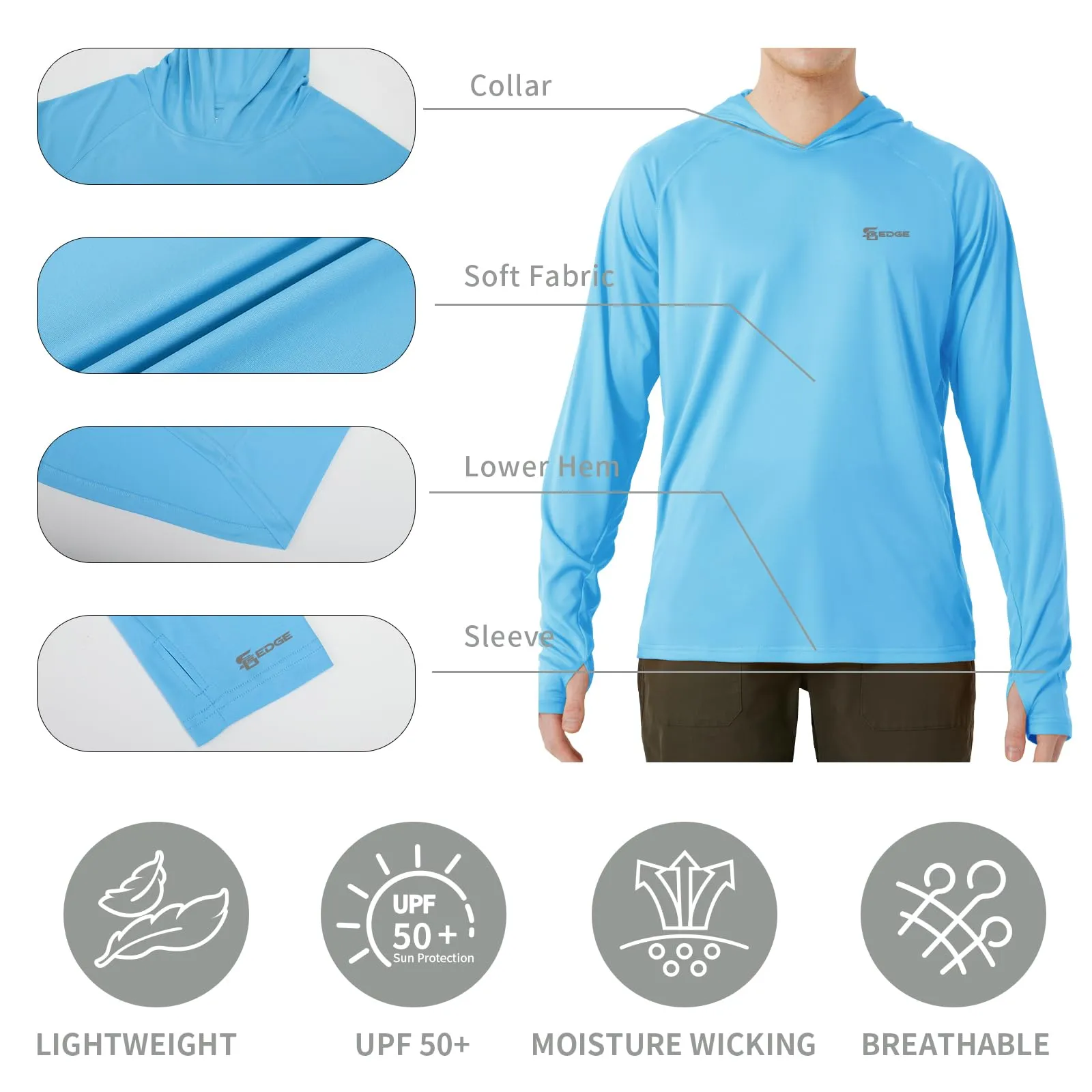 Men's UPF 50  Sun Protection Long Sleeve Shirt With Hood