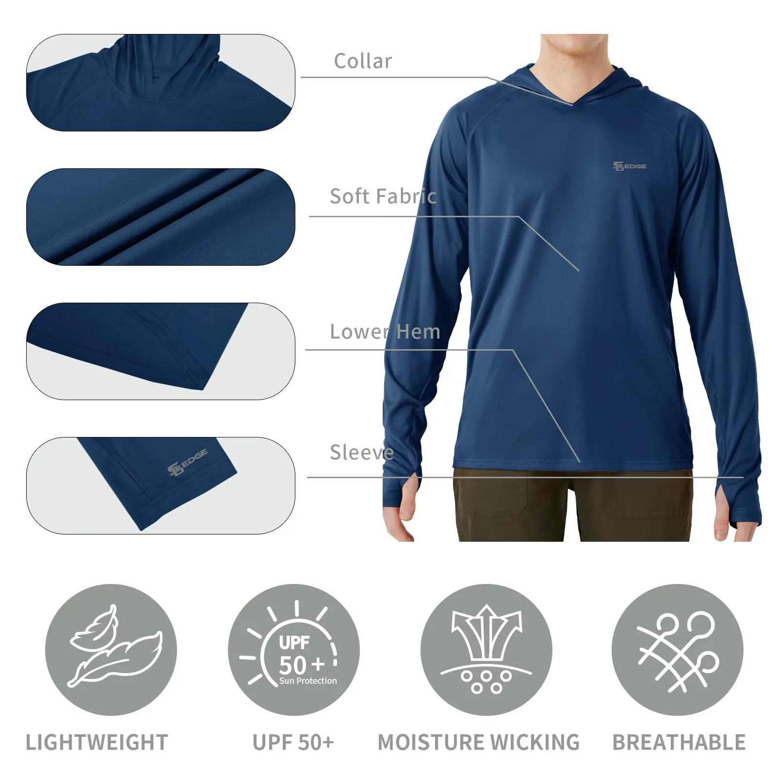 Men's UPF 50  Sun Protection Long Sleeve Shirt With Hood