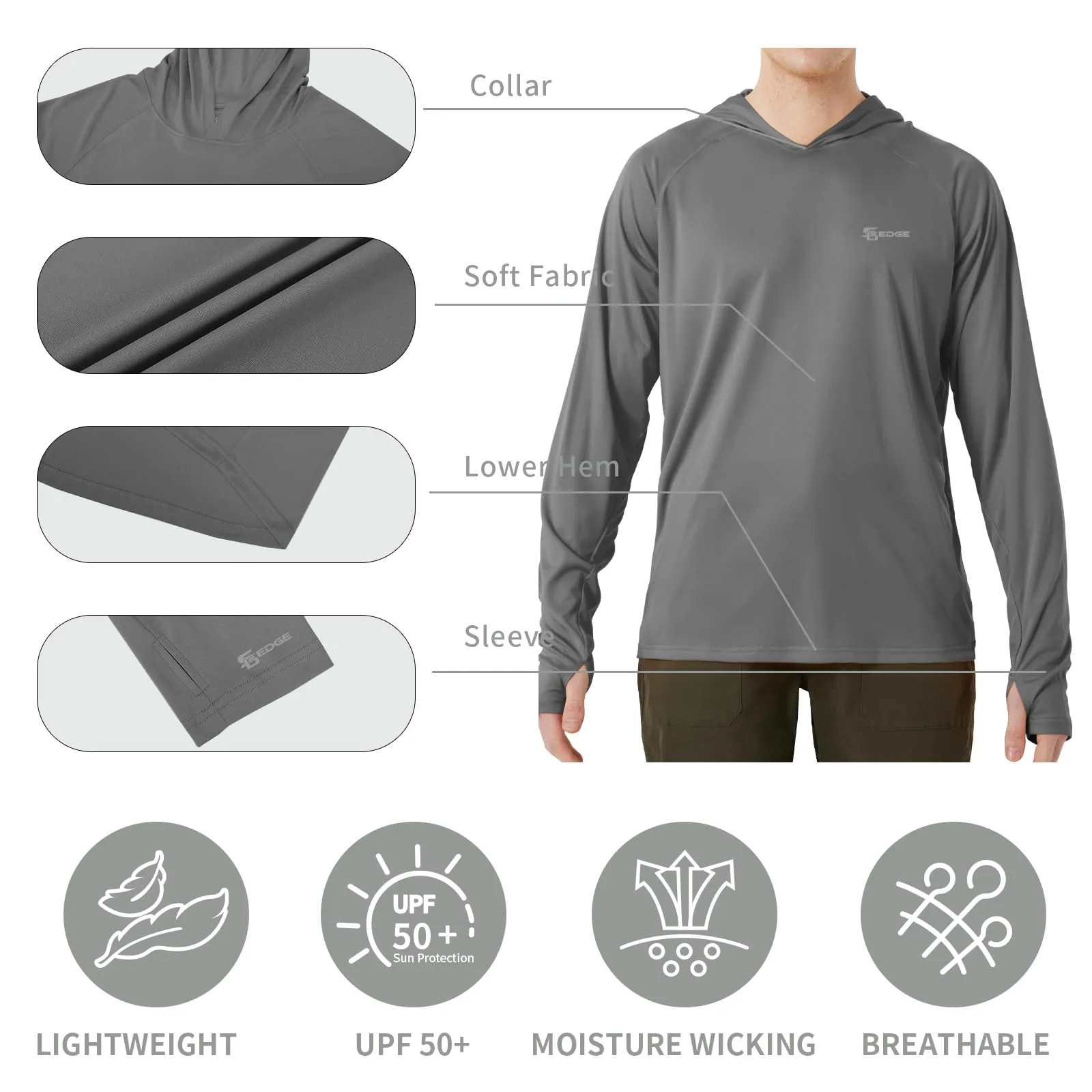 Men's UPF 50  Sun Protection Long Sleeve Shirt With Hood