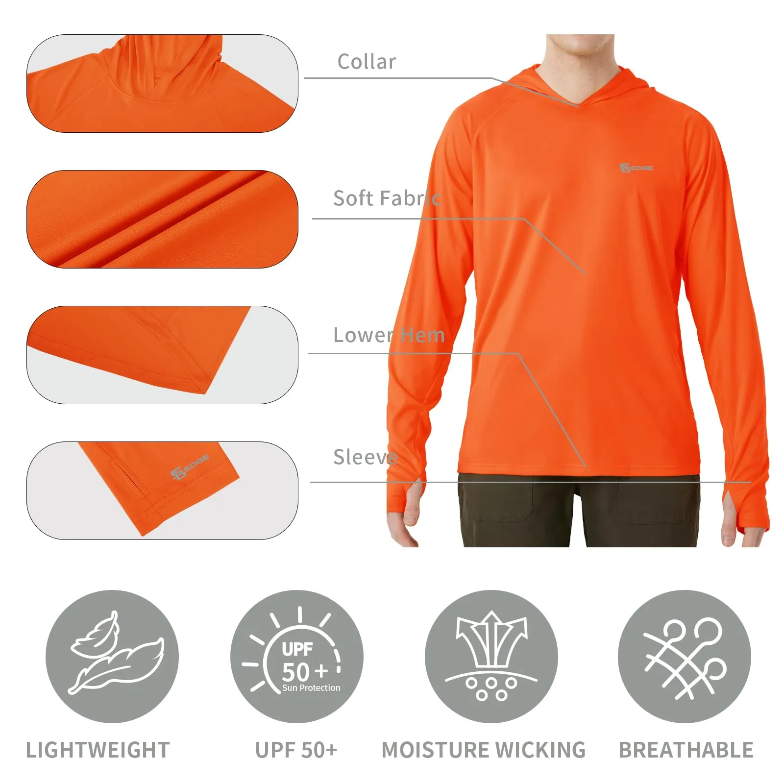 Men's UPF 50  Sun Protection Long Sleeve Shirt With Hood