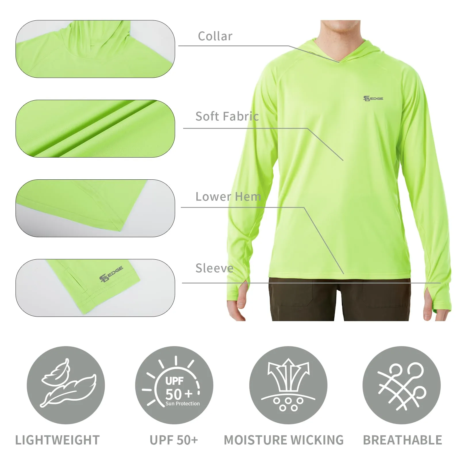 Men's UPF 50  Sun Protection Long Sleeve Shirt With Hood