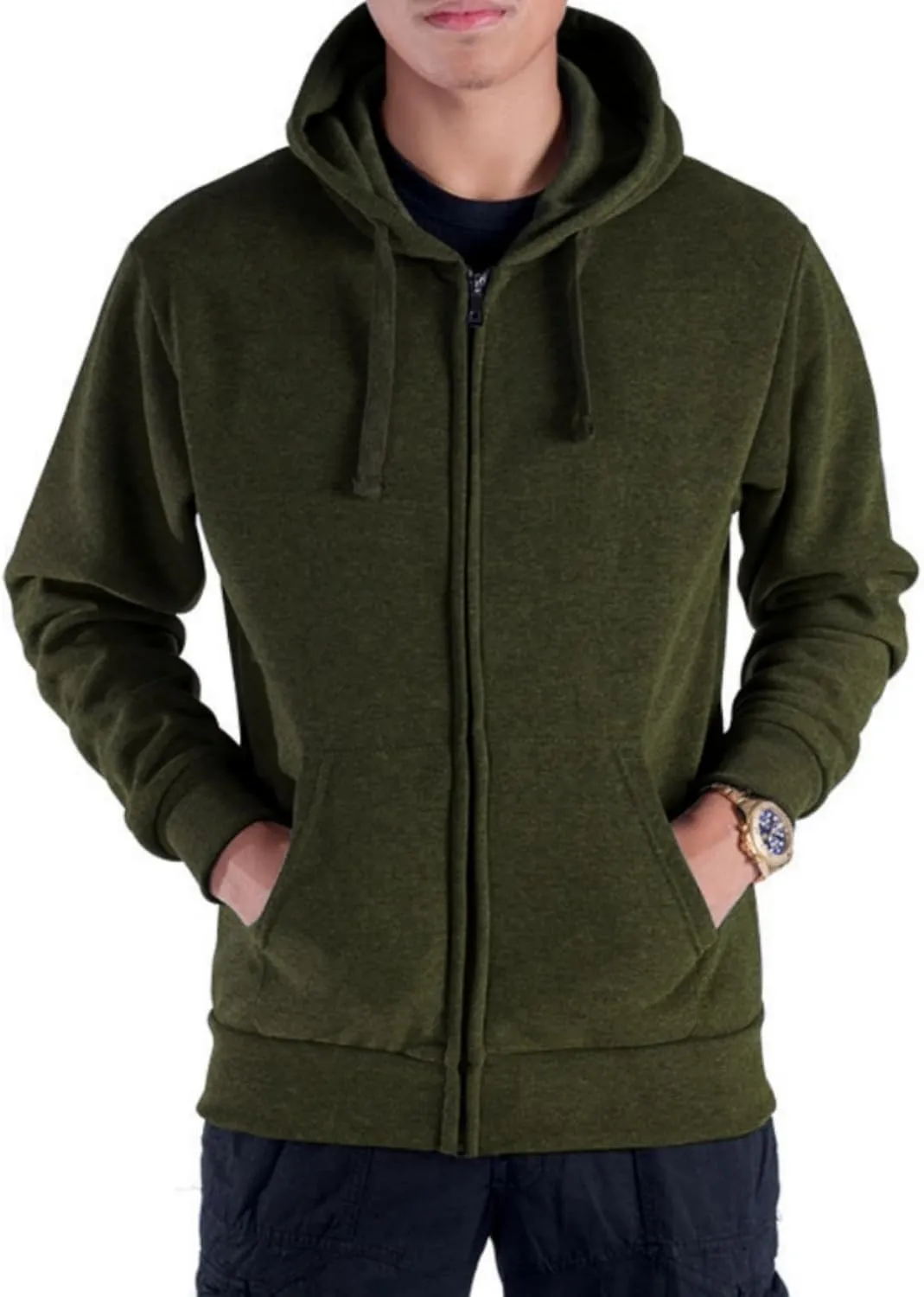 Mens Zip Up Fleece Jacket Lightweight Hoodies Casual Soft Full Zip Coats with Pockets Plus Size S-5XL Big&Tall