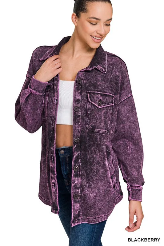 Mineral Washed Shacket by Zenana