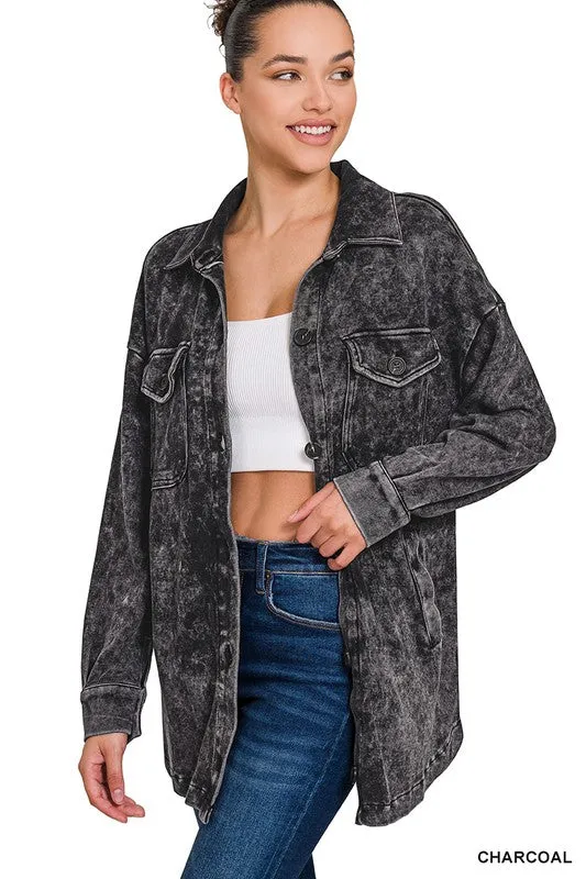 Mineral Washed Shacket by Zenana