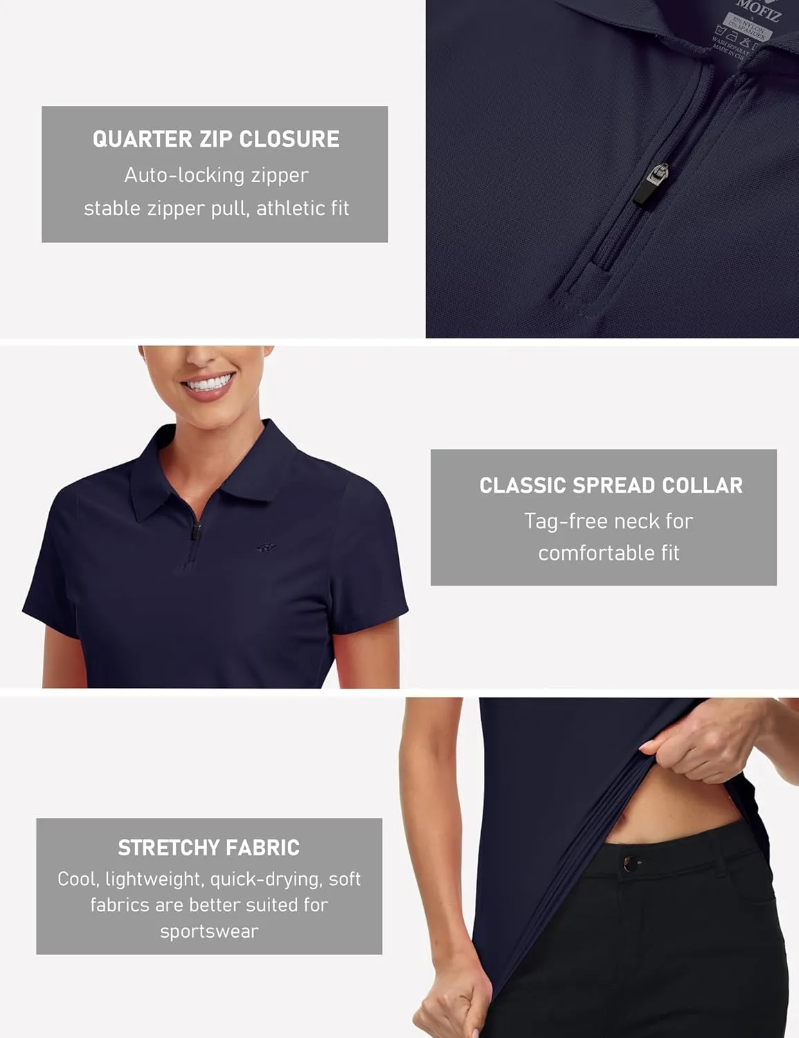 MoFiz Women's UPF 50  Golf Polo Tennis Shirt 1/4 Zip Short Sleeve Collared Athletic Top Quick Dry for Workout Outdoor Sports
