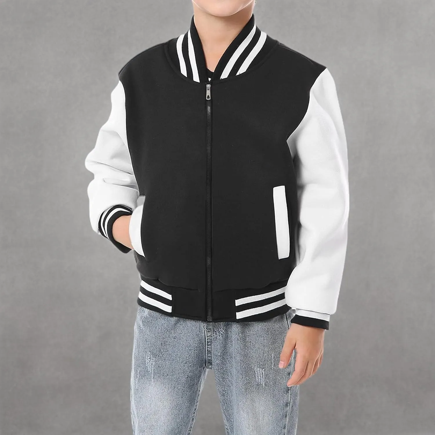 Mowbeat Boys Zipper Baseball Jackets Kids Varsity Jacket Top for Girl Outerwear Sports Track Coat