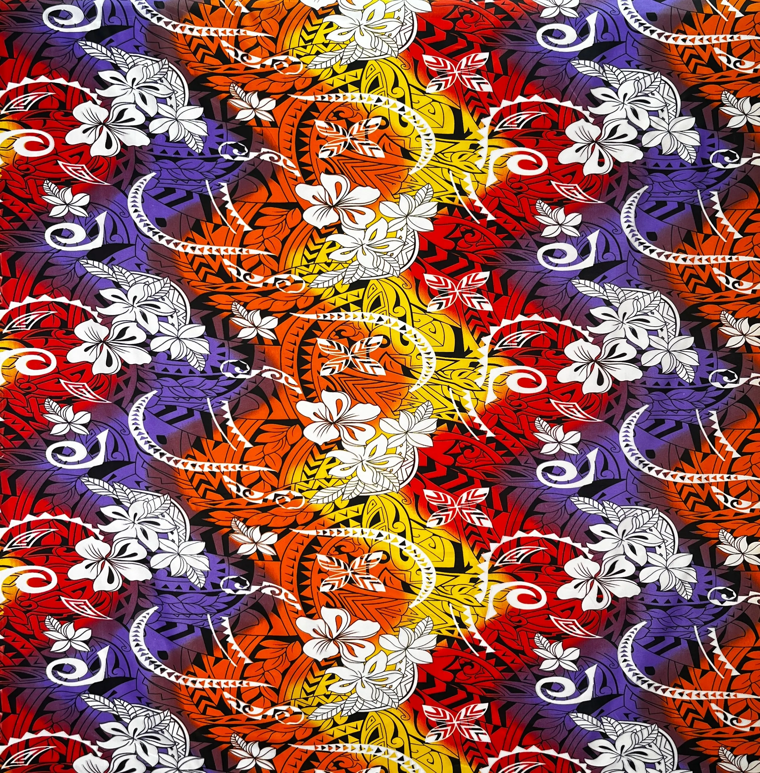 Multicolored Traditional Tattoo & Plumeria design Fabric  | Polyester