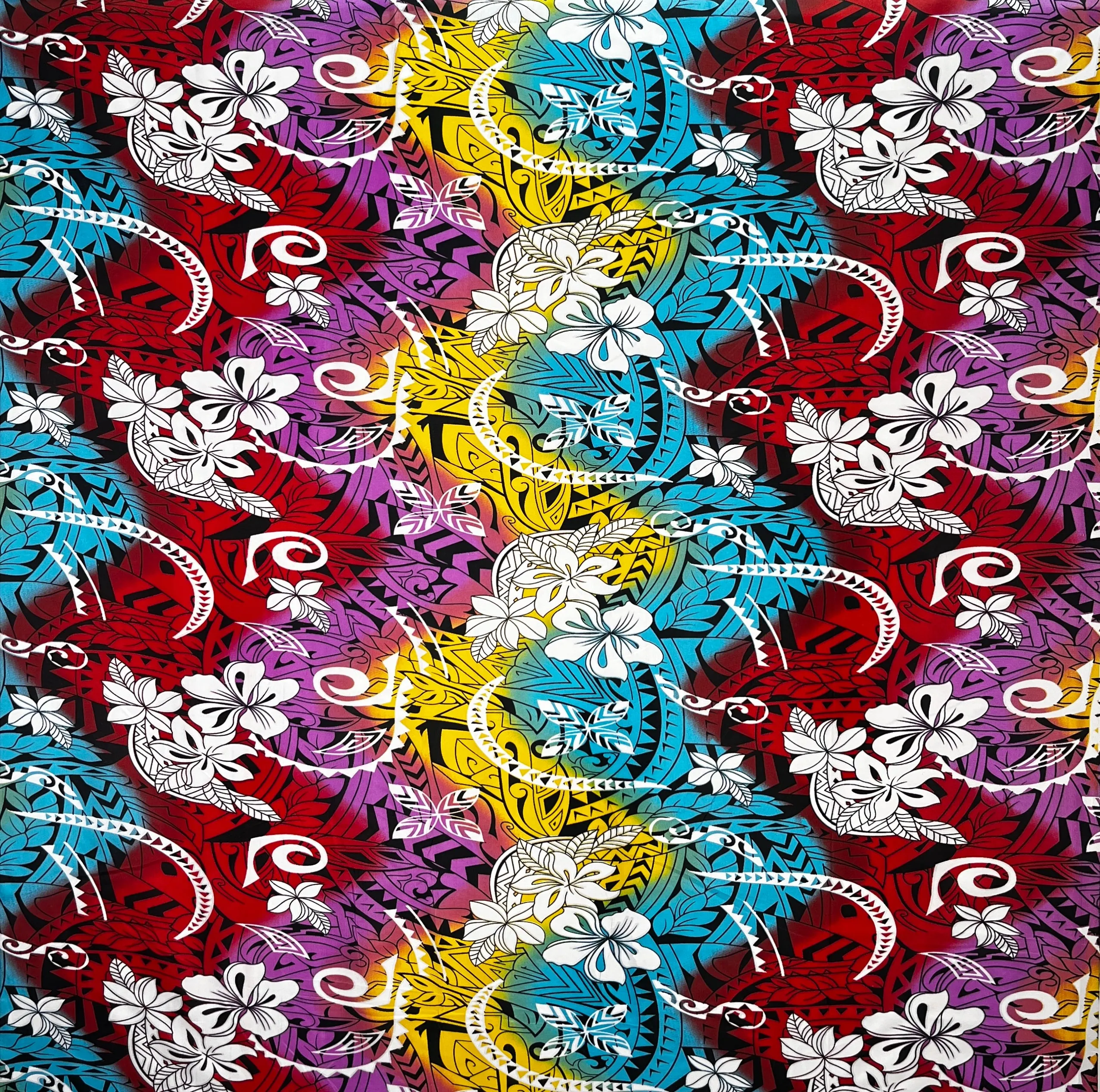 Multicolored Traditional Tattoo & Plumeria design Fabric  | Polyester