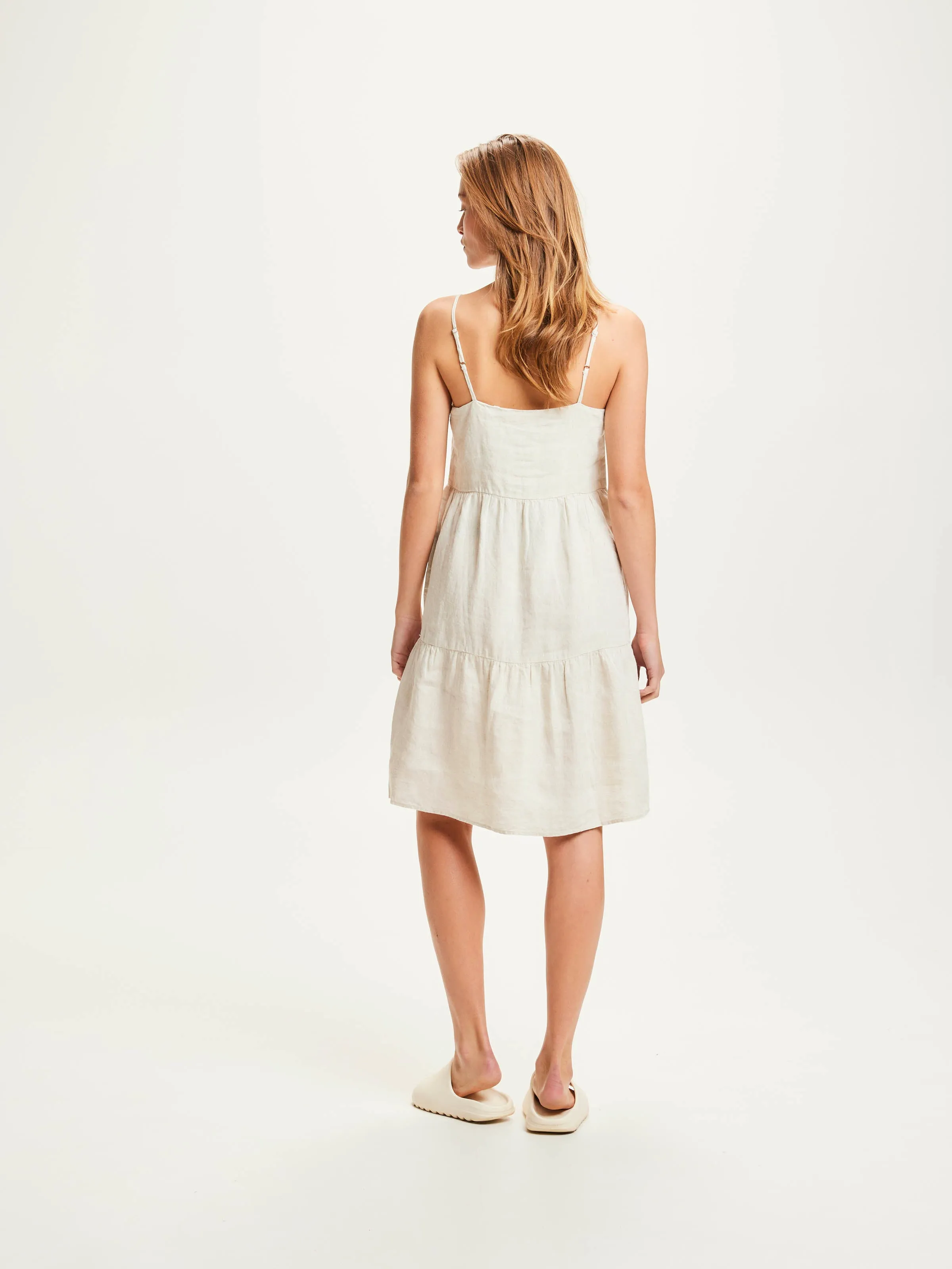 Natural linen strap dress - Light feather gray