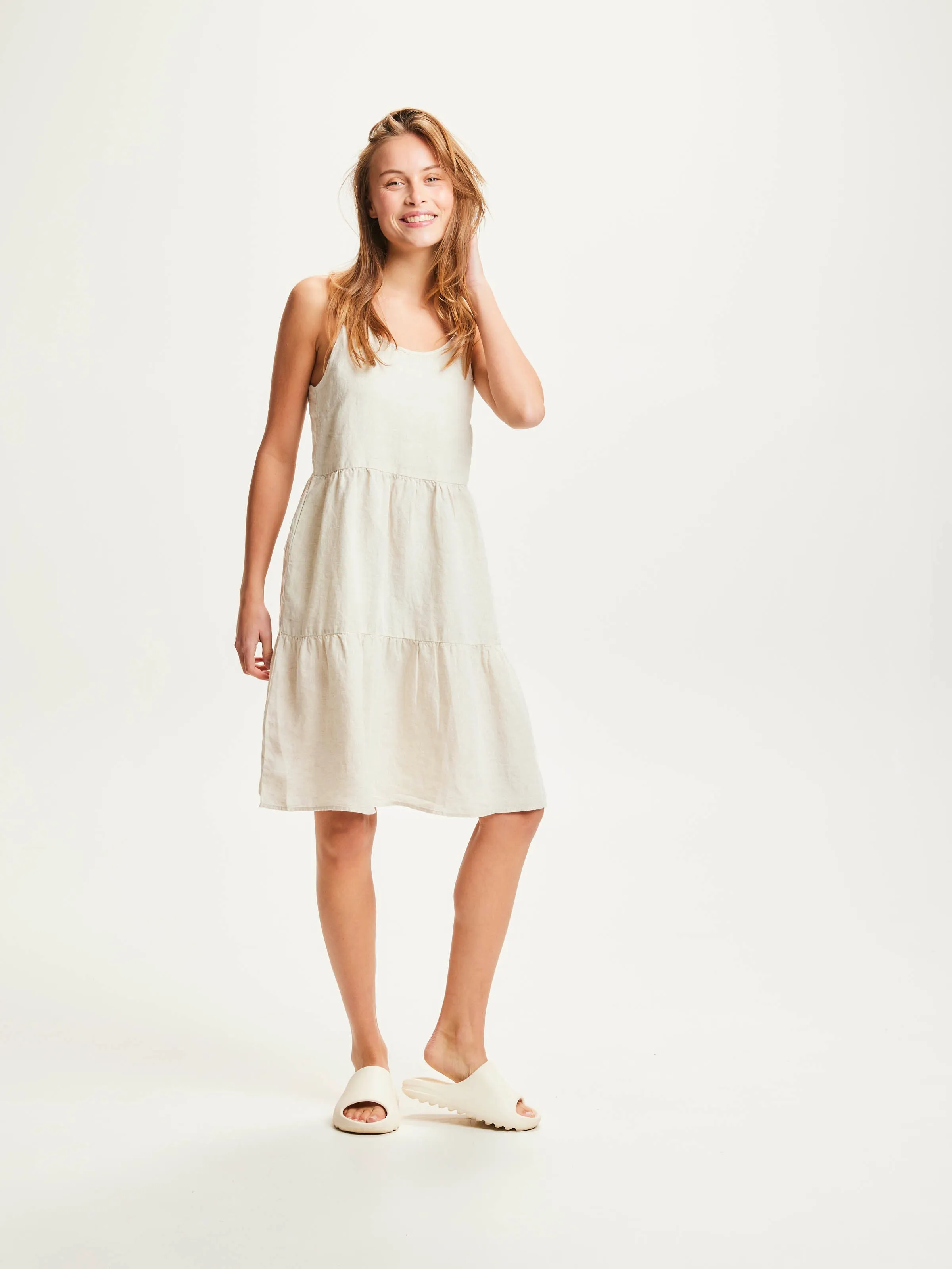 Natural linen strap dress - Light feather gray