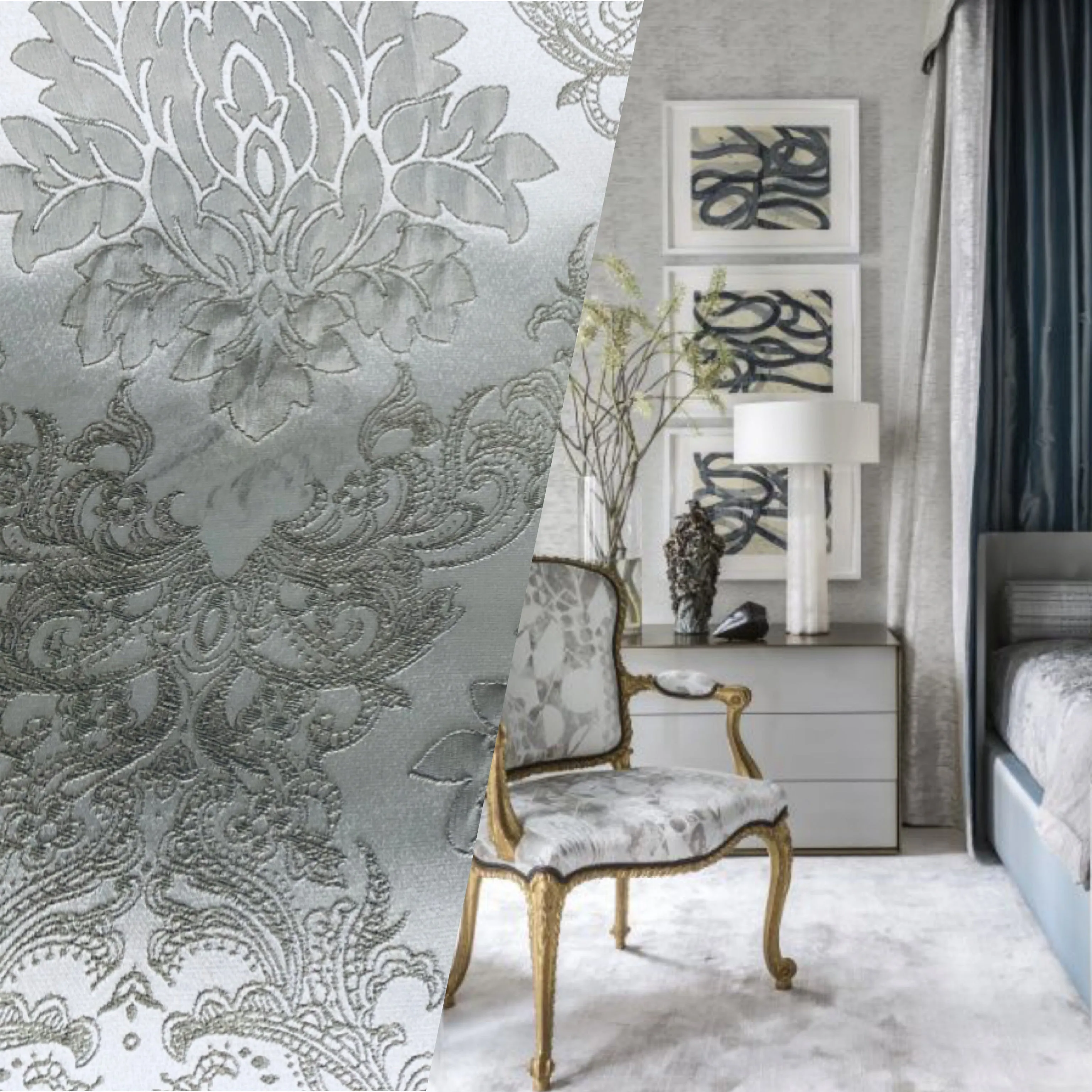 NEW Princess Gemma STRIPE Brocade Satin Fabric-Cloud Grey- Upholstery