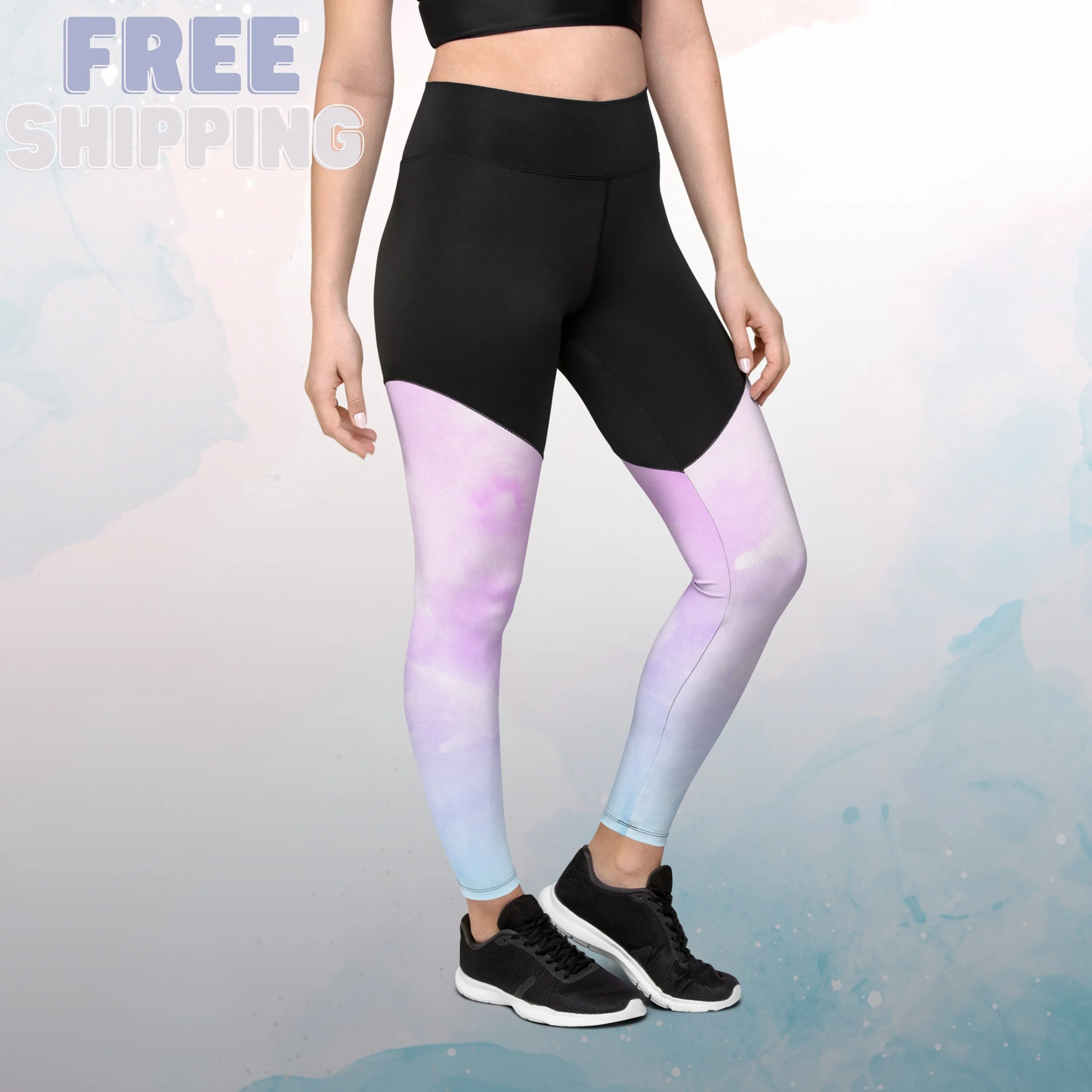 Ombre Pink and Blue Womens Compression Sports Leggings