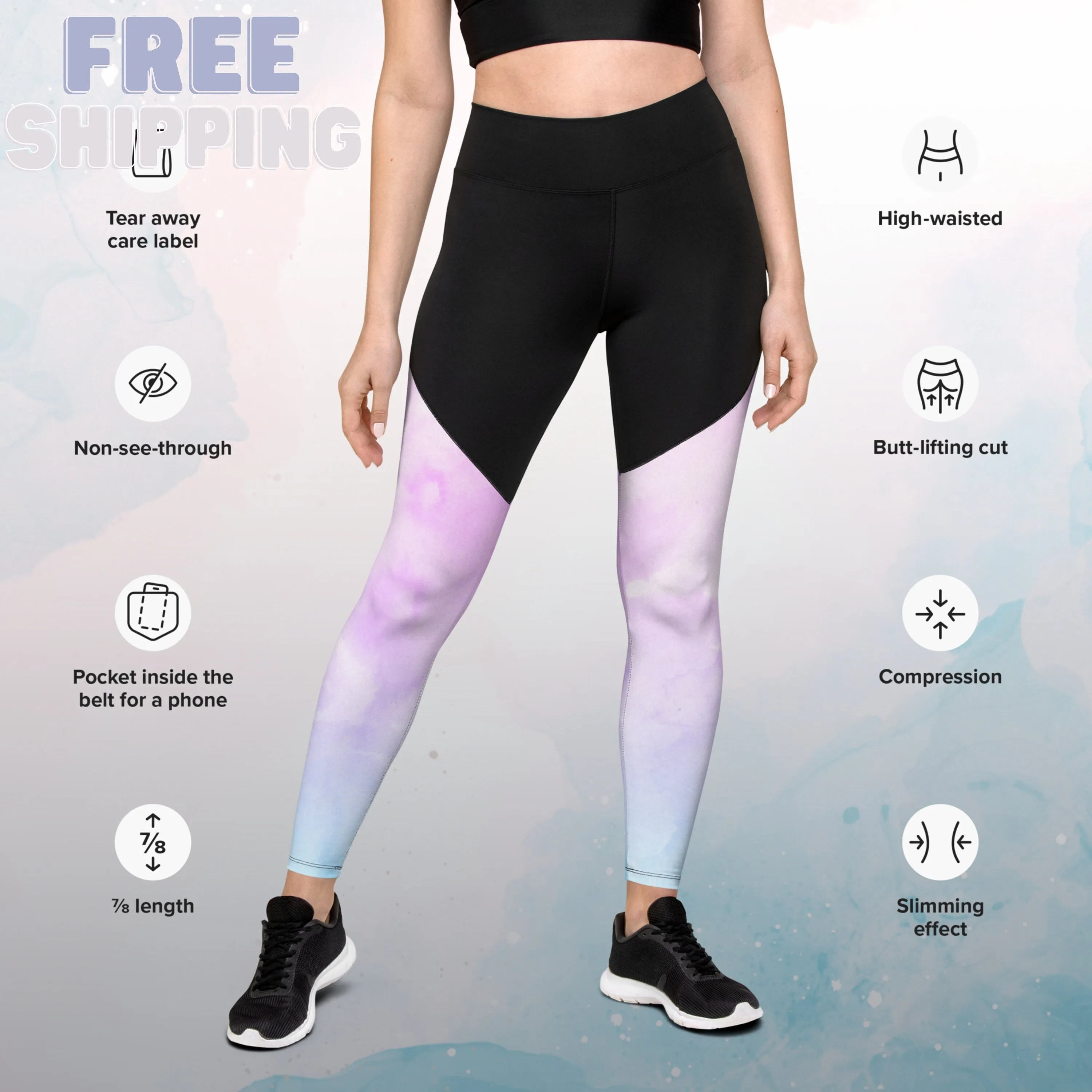 Ombre Pink and Blue Womens Compression Sports Leggings