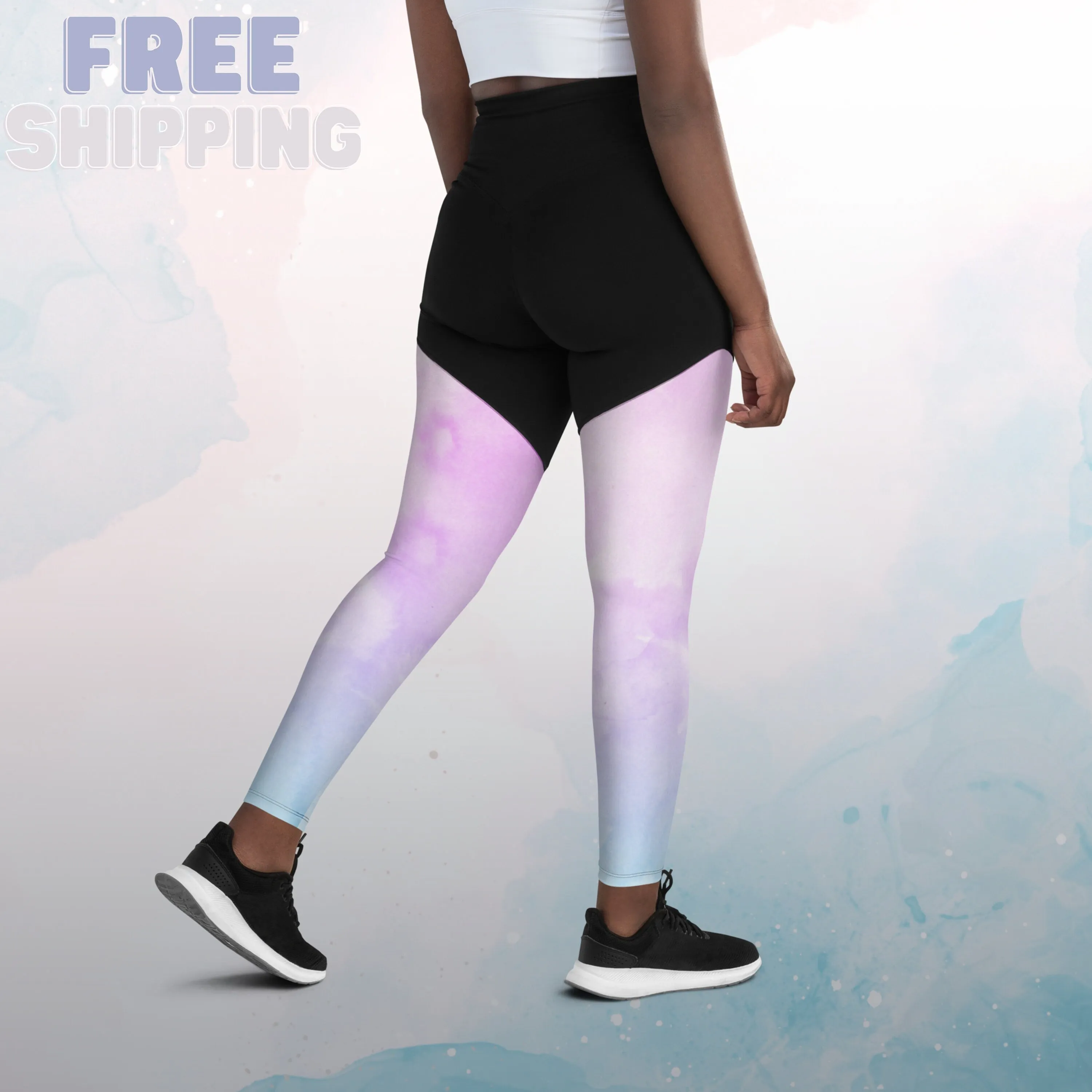 Ombre Pink and Blue Womens Compression Sports Leggings