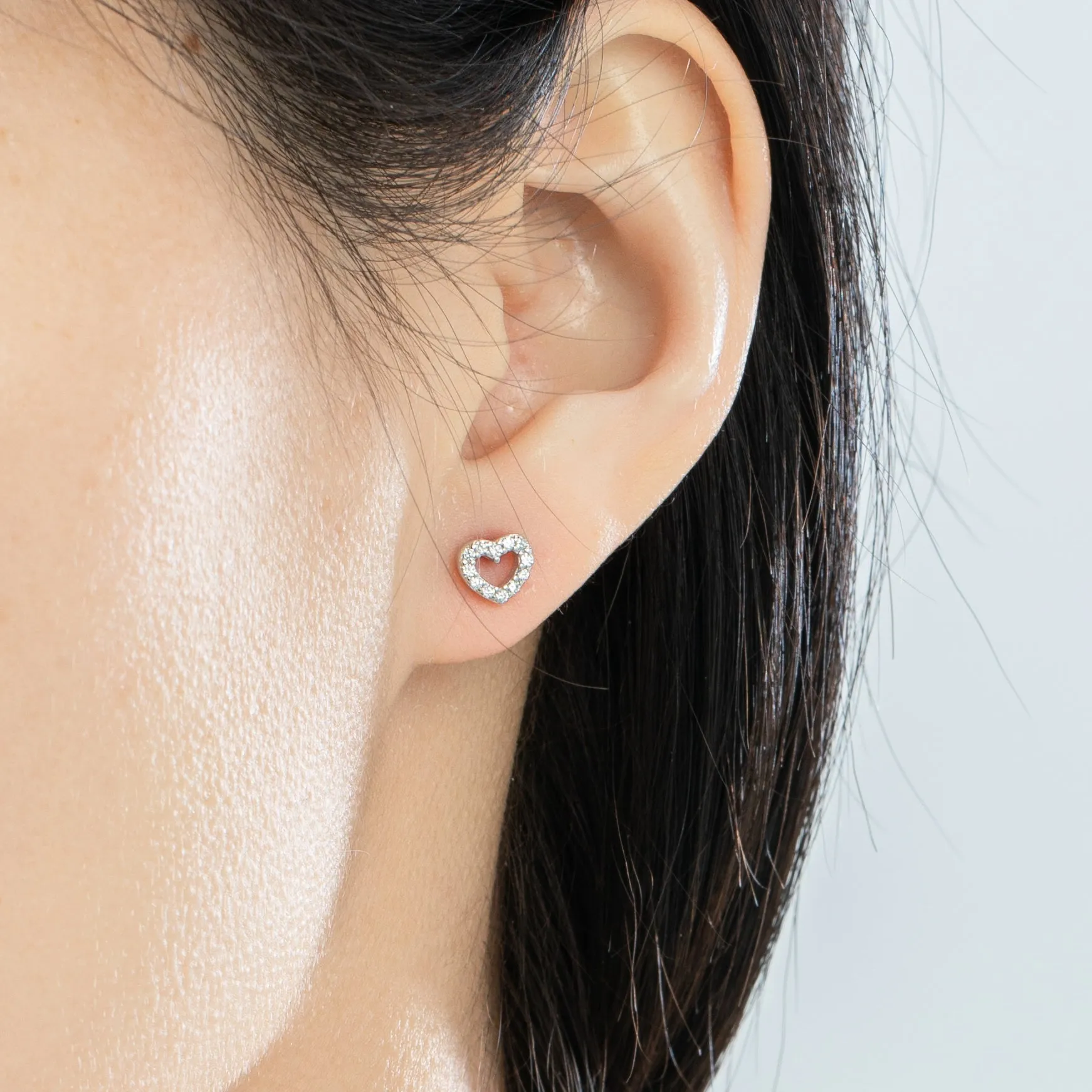 Open Heart Crystal Pave Stud Earrings