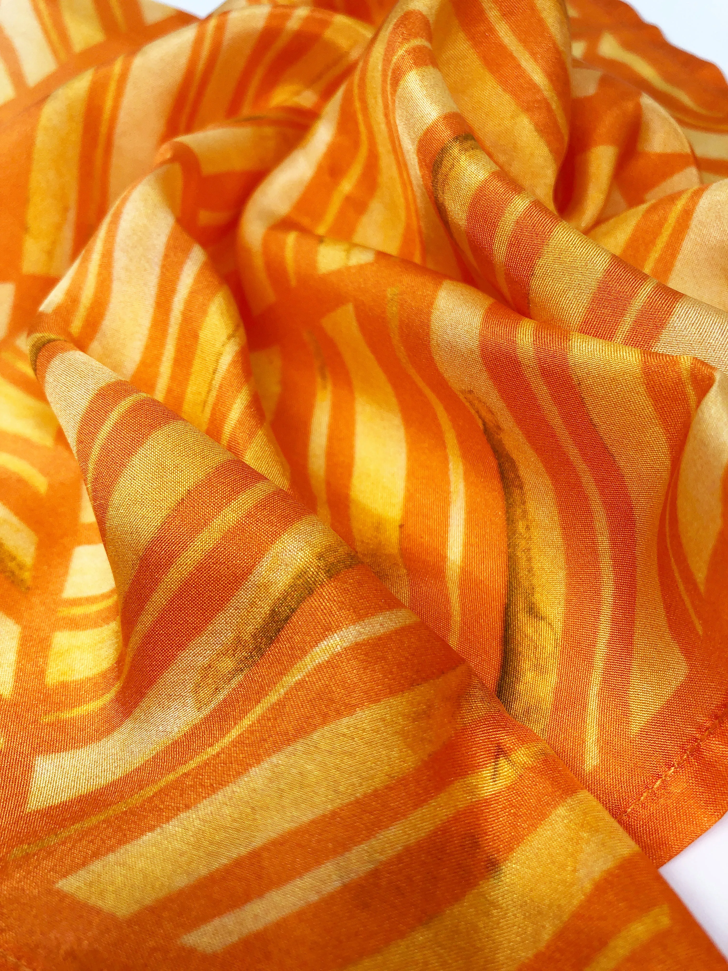 Orange Colour Story Geometric Printed Pure Silk Pocket Square.