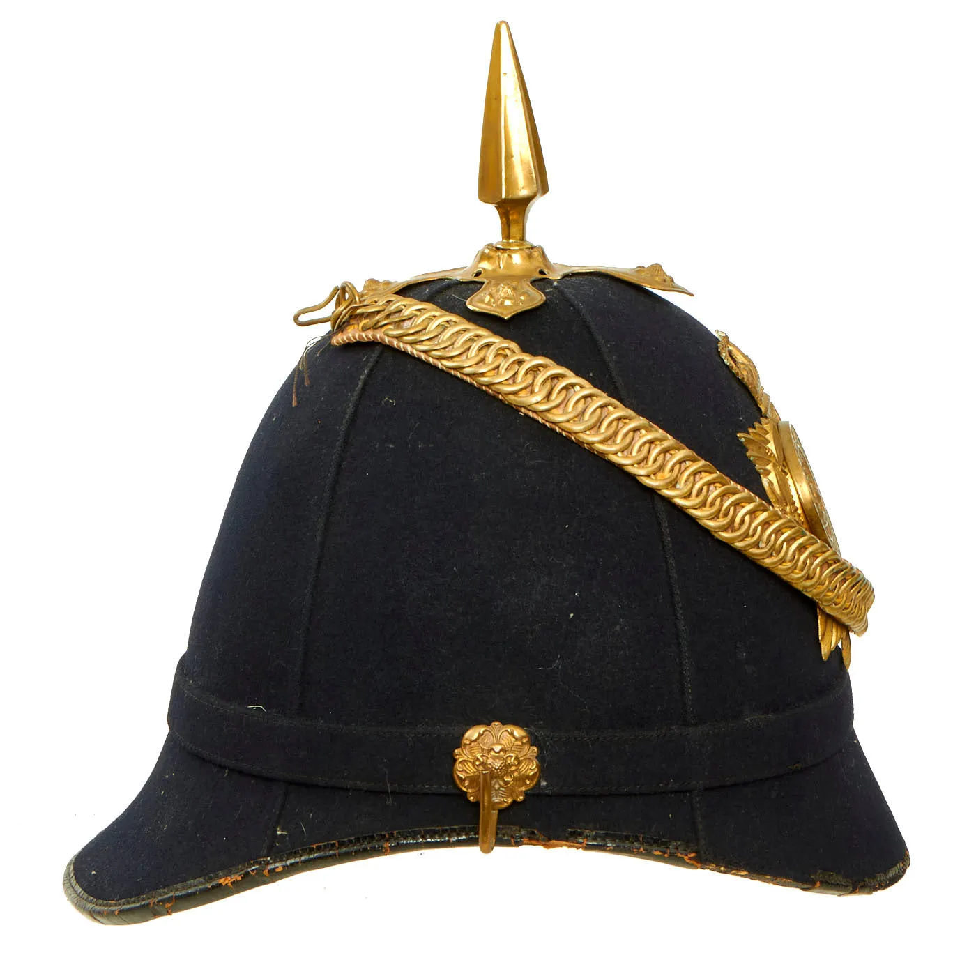 Original British Pre-WWI British Army Royal Berkshire Regiment Officer Blue Cloth Dress Spike Helmet - Marked Property of The Aldershot Tattoo