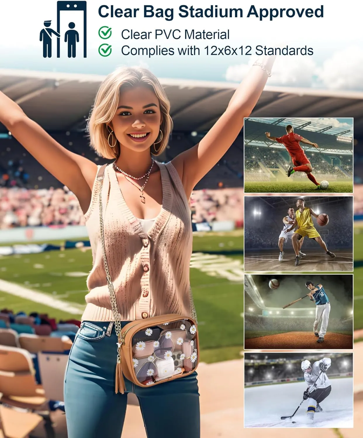 PACKISM Clear Bag for Stadium Events - Clear Purses for Women Stadium Crossbody Concert Bag for Game Day, Sports, Festival