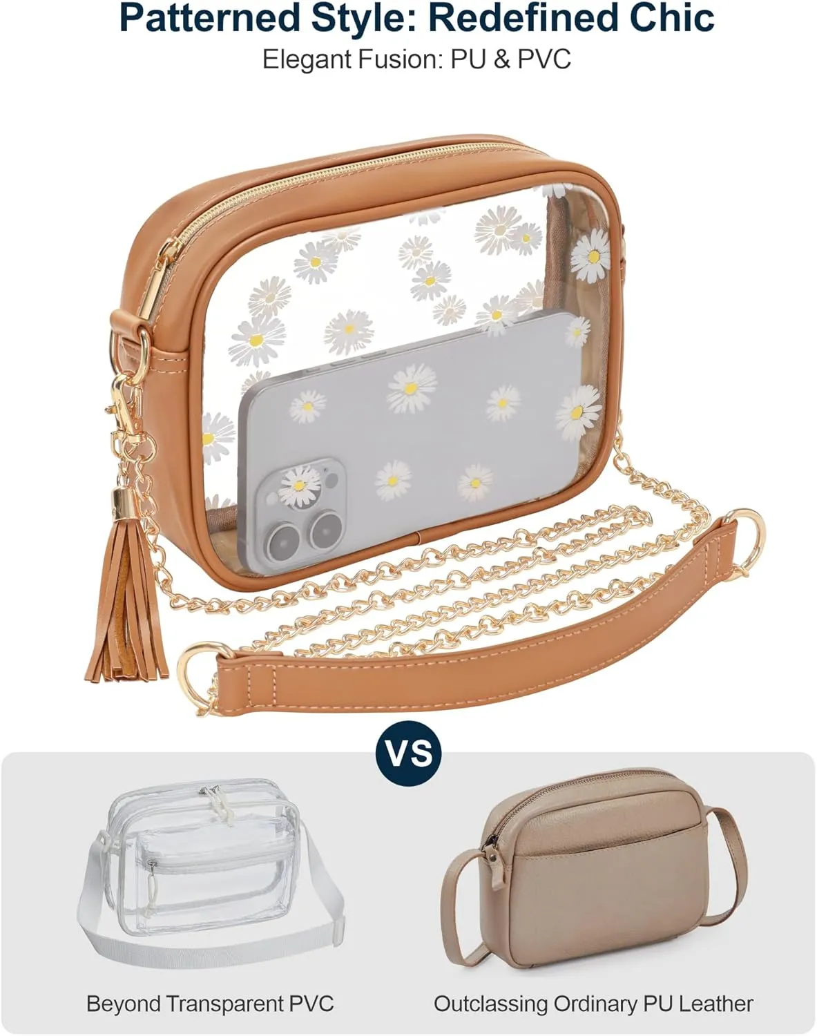PACKISM Clear Bag for Stadium Events - Clear Purses for Women Stadium Crossbody Concert Bag for Game Day, Sports, Festival