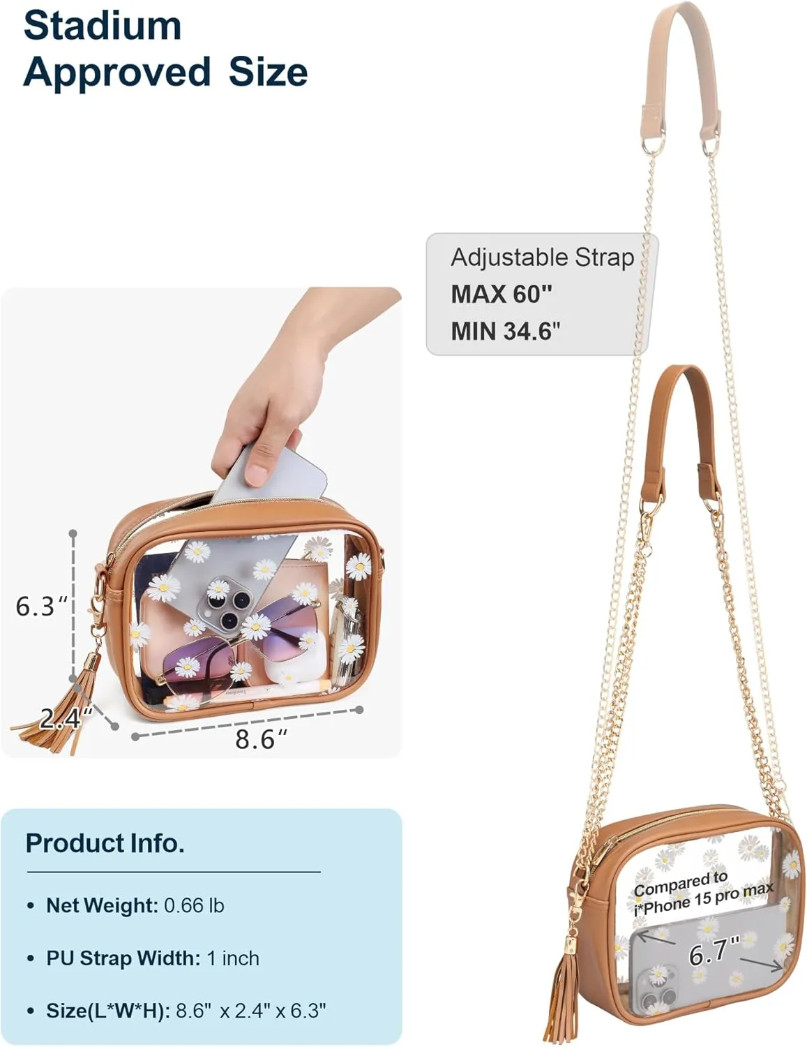 PACKISM Clear Bag for Stadium Events - Clear Purses for Women Stadium Crossbody Concert Bag for Game Day, Sports, Festival