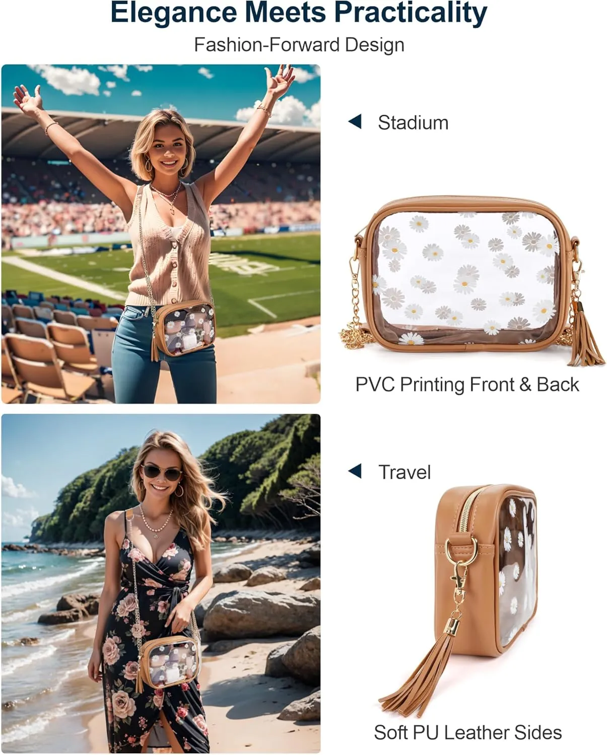 PACKISM Clear Bag for Stadium Events - Clear Purses for Women Stadium Crossbody Concert Bag for Game Day, Sports, Festival